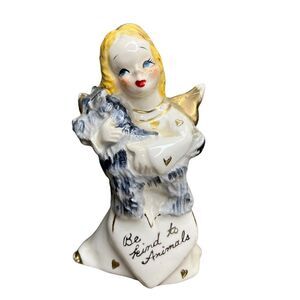 Vintage Yona‎ Japan Ceramic Be Kind To Animals Angel Figure 1956 Figurine